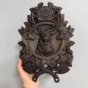 Wooden deer wall art, Deer head sculpture, Deer wood carving, Personalized wood carving gift, Christmas gift ideas, Anniversary gift for him Blackwood No gold
