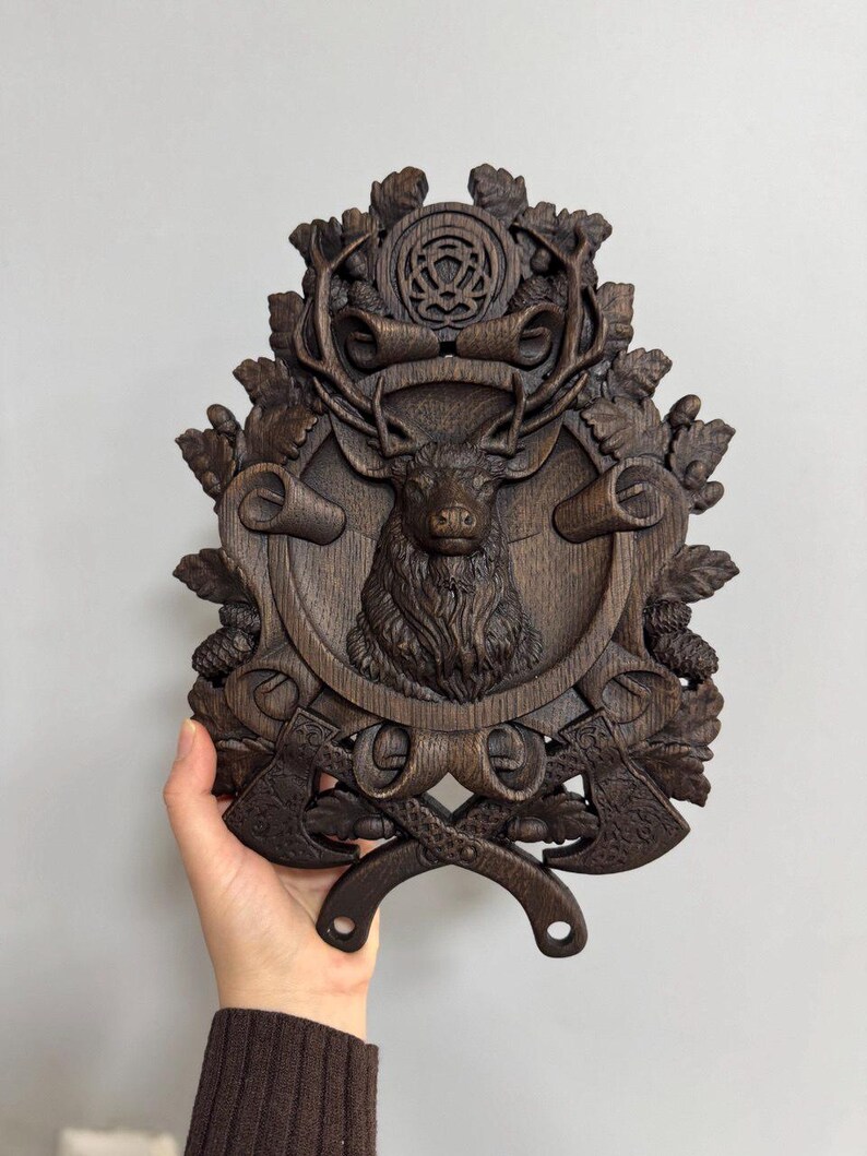 Wooden deer wall art, Deer head sculpture, Deer wood carving, Personalized wood carving gift, Christmas gift ideas, Anniversary gift for him Blackwood No gold