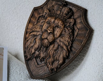 Lion head wood carving for unique decor, Wooden Lion King, Lion hanging wood carving, Wooden wall art with Lion King design, Lion King art