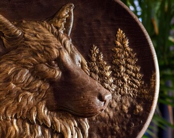 Carved wolf head wall decor, Personalized wood wolf carving gift, Father's day gift, Birthday gift ideas, Anniversary man gift, Groom gift