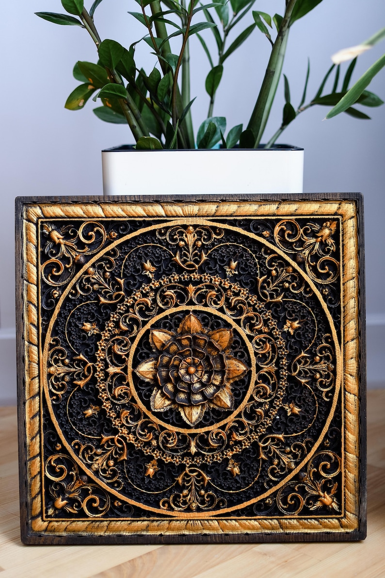 Wooden Carved Mandala, Mandala Wall Hanging, Wood Carving Panel