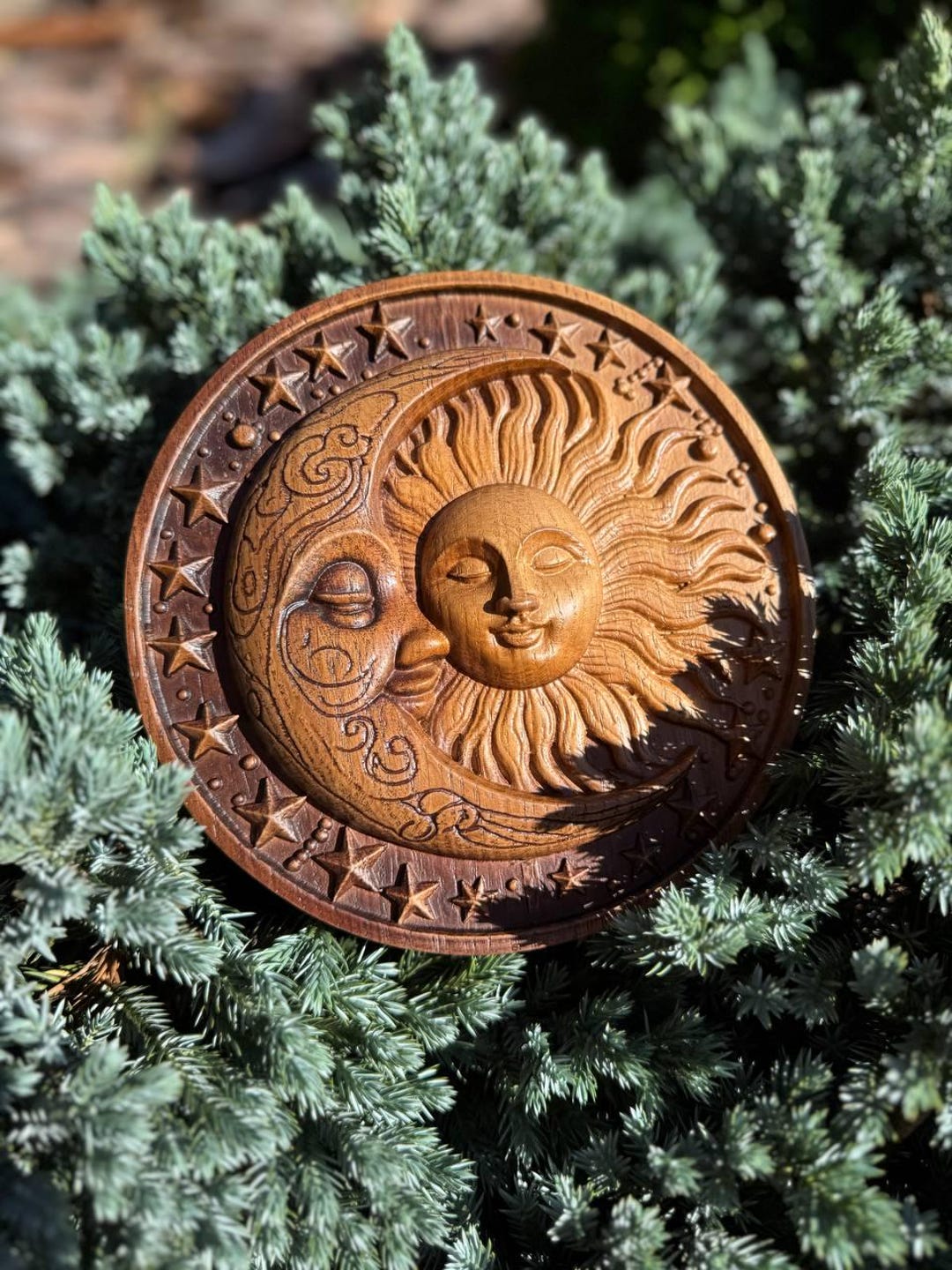 Moon and Sun Wooden Wall Art | Hand Carved Boho Decor | Celestial Wall ...