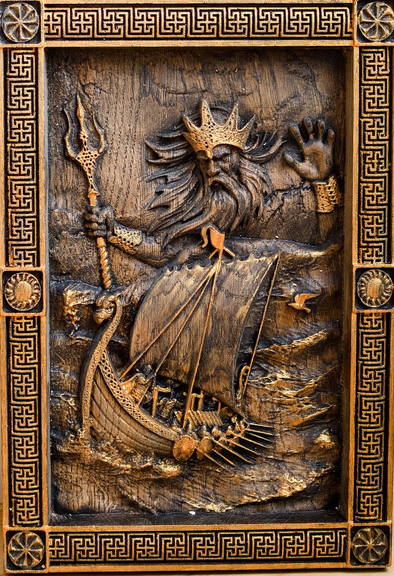Njord Norse Wood Carvings Wall Art, Wood Carved Picture, Unique Wooden
