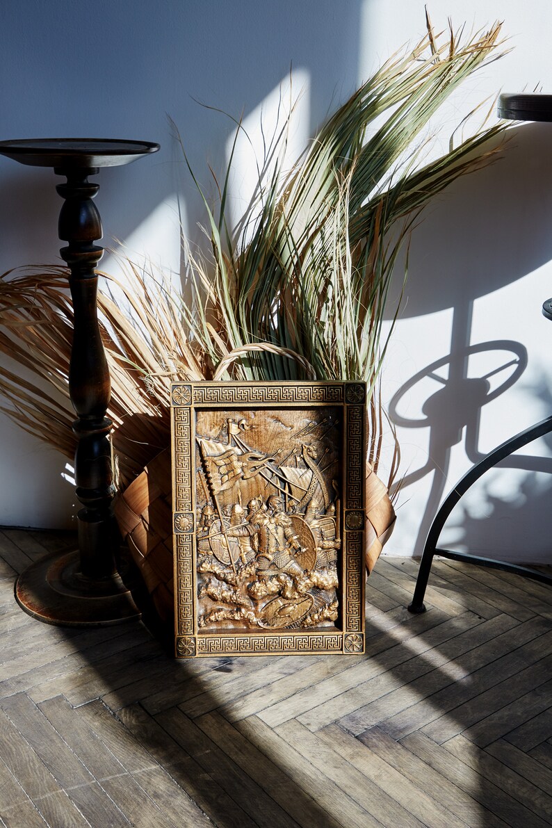 Viking Carved Picture, Handcrafted Wood Onlays, Viking Heritage, Gifts