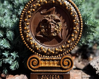 Medusa 4.5x6 inches, Greek mythology Gorgon art, Medusa wall decor, Wood carving panel, Handcrafted Christmas art gift