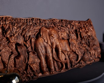 Elephant family art, Wooden carved elephant, Gift for coworker, Personalized gift, Handmade gift, Heartwarming family gift, Unique gifts