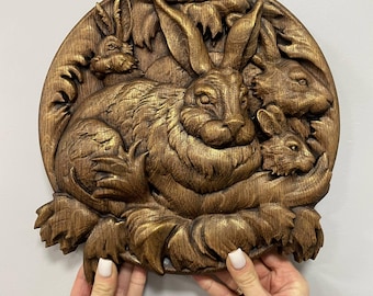 Conejo tallado, regalo para amantes de los conejos, regalo para niños, decoración de conejo tallado a mano para habitaciones infantiles, decoración de animales tallados en madera