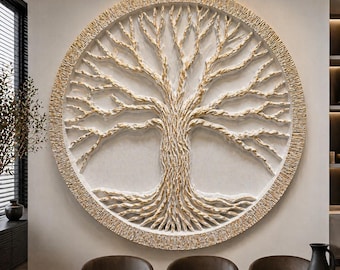 Árbol de la Vida, cuadro de madera tallado para pared, decoración redonda de madera, regalo con símbolo familiar, decoración espiritual para el hogar, adorno de pared estilo boho.