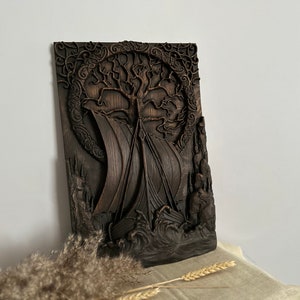 Viking drakkar wooden wall art, Carving viking ships, Wooden viking boats, Carved tree of life, Carved wooden art, Eco friendly gift for him