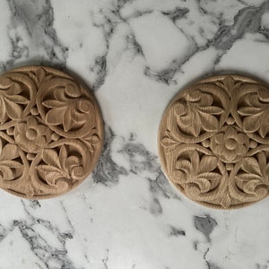 2 pieces Handcarved wooden rosettes, Ceiling wood decor, Round wooden rosette, Decorative rosette Carved wood wall hanging living room decor