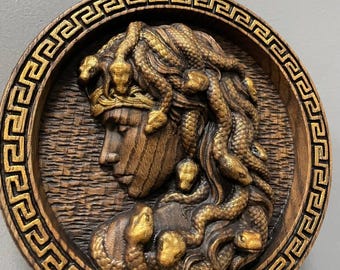 Carved medusa art, Medusa home decor, Wooden siren panel, Wood carving panel, Personalized gifts, medusa statue, Gifts ideas for her and him