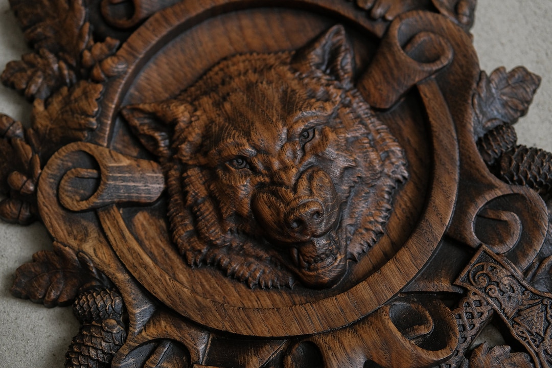Carved Wooden Wolf Decor, Wolf Head Carving, Wolf Lovers Gift, Wood Wall Hanging, Wooden