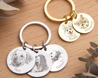 Custom Pet Portrait Keychain,Personalized Dog Cat Memorial Tag,Your Pet Photo Keychain,Dog Mom Keyring,Pet Loss Gift,Gift for Pet Owner