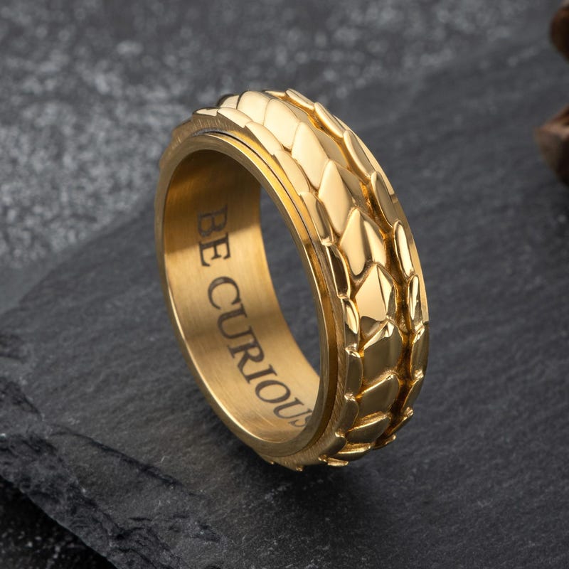 🎁 Personalized Dragon Scale Spinner Ring,Dragon Skin Spinner Ring,Men's Fidget Anxiety Band,Rotating Ring,Stress Relief,Anniversary Ring