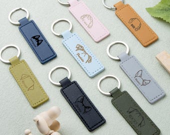 Personalized Dog Ear Leather Keychain,Custom Dog Ear Keychain with Name,Pet Portrait Keychain,Dog Outline Keychain,Dog Owner Gift,Dog Mom