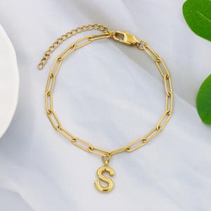 Pulsera con inicial personalizada y cadena de clip, pulsera con dije de clip, pulsera con letra, pulsera con inicial de cadena de eslabones, pulsera con nombre delicado