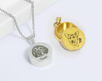 Collar de urna con retrato de mascota, collar de cenizas de mascota, collar de urna de mascota personalizado, joyería de cremación, recuerdo de cenizas, regalo de pérdida de mascota