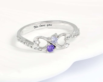 Personalized Birthstone Heart Ring,Name Engraved Ring,Promise Ring for Her,Custom Infinity Rings for Women,Family Ring for Mother,Mom Gift
