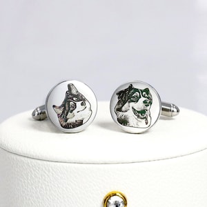 ペットの肖像画のカフスボタンをカスタマイズ、カスタム犬猫カフスボタン、ペットメモリアルカフスボタン、結婚祝い、花婿の付添人へのギフト、ペットロスの彼へのギフト