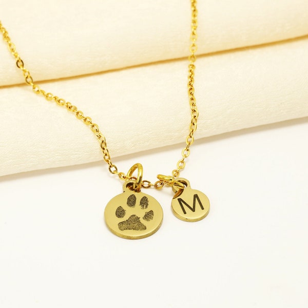 Actual Pawprint Necklace with Name,Paw Print with Initial Necklace,Personalized Dog Name Necklace,Pet Memorial Necklace,Nose Print Necklace