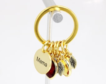 Personalized Birthstone Name  Keychain,Custom Name Keychain,Leaf Initial,Keychain for Mom Grandma,Children's Names Birthstone Keychain