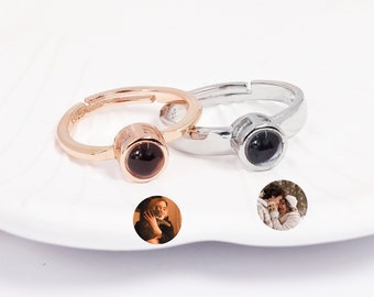 Anillo de proyección de fotos personalizado, anillo de pareja, anillo con foto conmemorativa personalizada, anillo ajustable, regalo de aniversario, regalo para mejor amigo