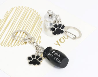 Gepersonaliseerde huisdier-urn-sleutelhanger, sleutelhanger crematie-urn, aangepaste as aandenken, urn gedenkteken hond pootafdruk sleutelhanger, huisdier bont haar aandenken