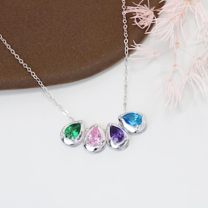 Family Birthstone Necklace,Personalized Birthstone Charms,Gifts for Mom with Kids Birthstone,Teardrop Birthstone Jewelry,Mothers Necklace