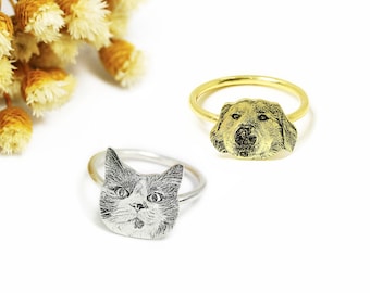 Personalized Pet Portrait Ring,Custom Pet Photo Ring,Pet Memorial Ring,Your Pet Ring,Pet Lover Gift,Dog Mom Ring,Cat Jewelry,Pet Loss