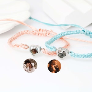 Braided Rope Projection Bracelet,Heart Custom Photo Projection Bracelet,Memorial Gift,Couple Bracelet,Anniversary Gift,Gift For Her