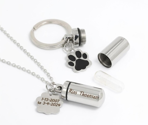 Custom Paw Print Urn Keychain,Ash Keepsake,Personalized Cremation Necklace,Cylinder Ashes Locket,Pet Ashes Holder,Pet Loss,Memorial Gift