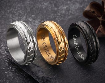 Personalized Dragon Scale Spinner Ring,Dragon Skin Spinner Ring,Men's Fidget Anxiety Band,Rotating Ring,Stress Relief,Anniversary Ring