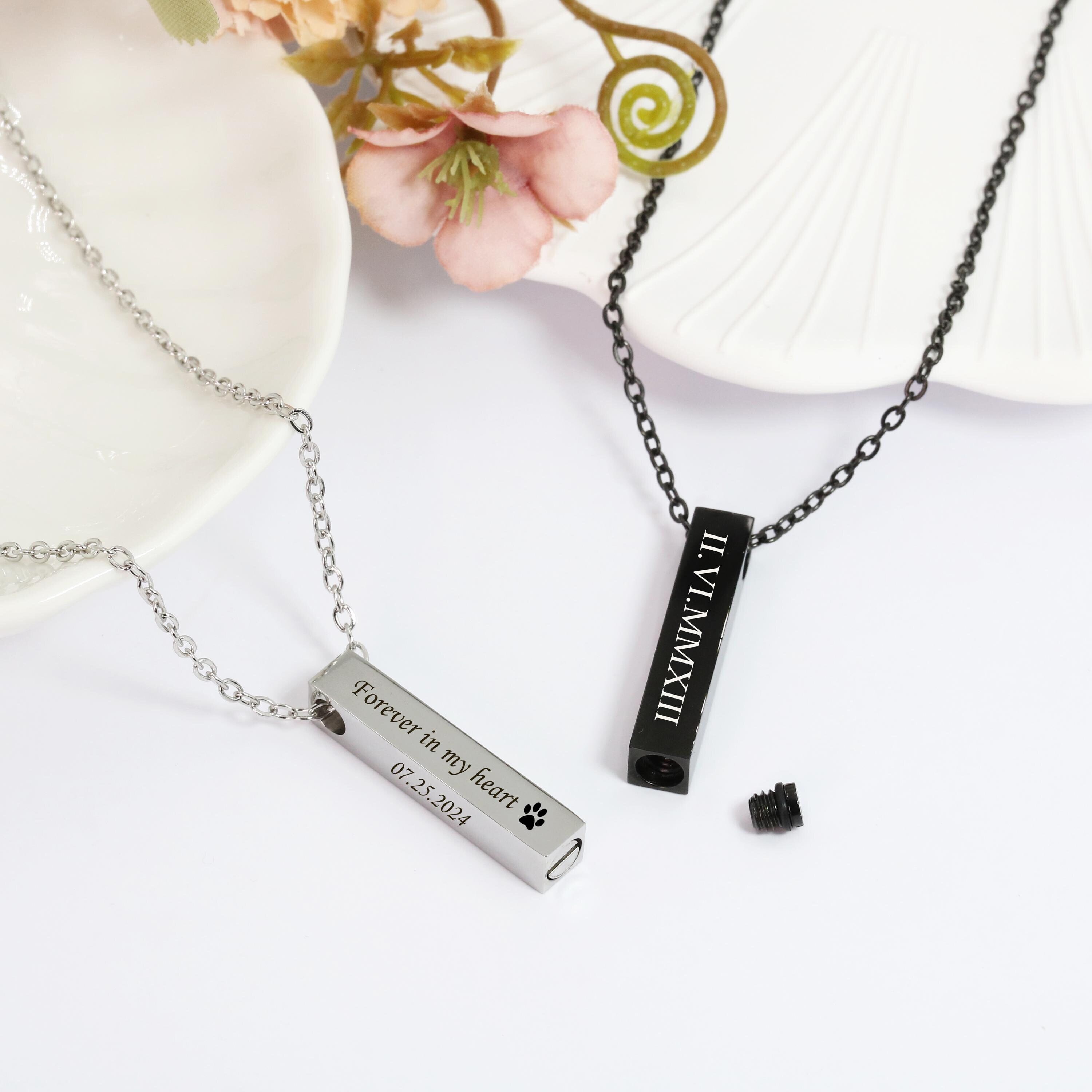 Custom Engraved Urn Bar Necklace for Ashes,Personalized Cremation Urn Necklace,Pet Ash Holder Pendant,Human or Pet Cremation Memorial Gift