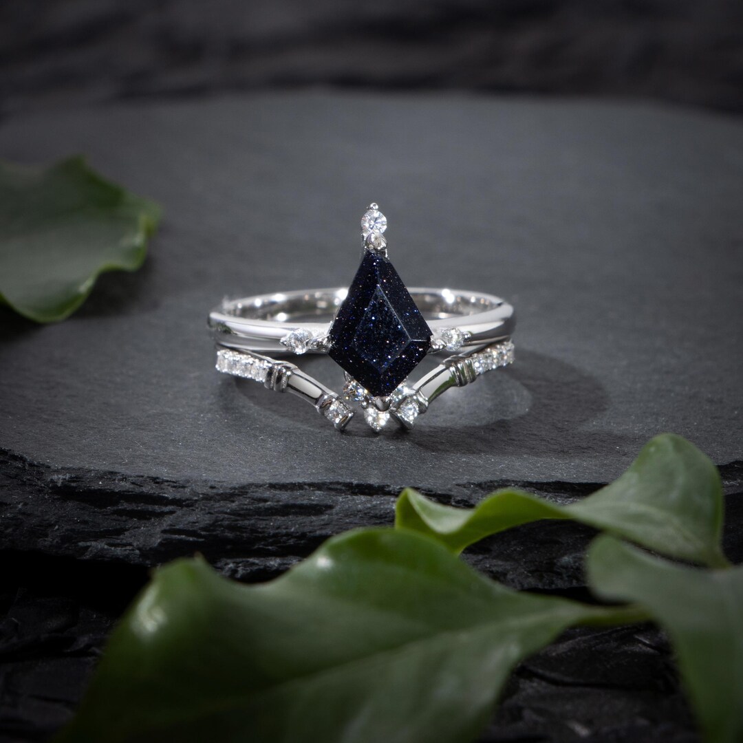Personalized Blue Sandstone Ring Set,2pcs Sandstone Engagement Ring ...
