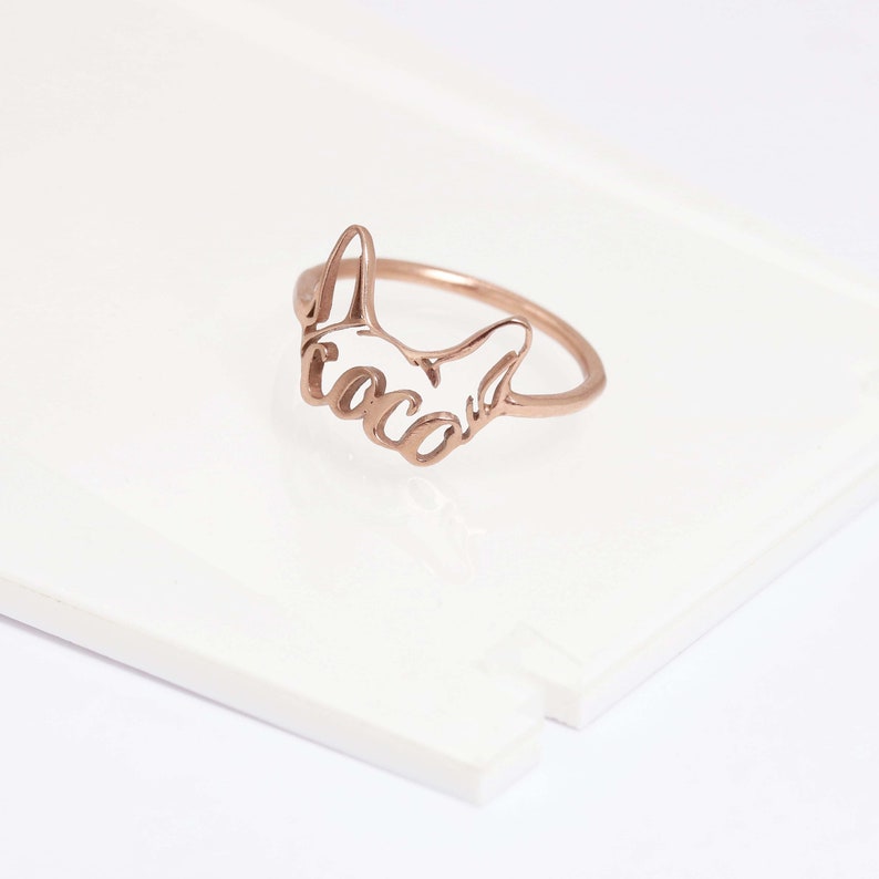 Personalisierter Hunde Ohren Ring mit Namen,Benutzerdefinierte Haustier Ohren Ring,Geschenk für Haustier Liebhaber,Haustier Erinnerungsgeschenk,Hunde Umriss Ring,Hund Verlust Bild 9