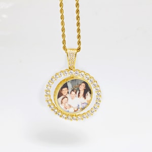 Personalized Rotating Double-Sided Photo Pendant,Hip Hop Necklace,Pet Memorial Necklace,Memory Medallion,Keepsake Jewelry,Sympathy Gift