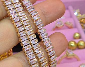 Bracciale tennis baguette, bracciale tennis in oro, bracciale tennis con zirconi cubici, bracciale delicato, bracciale con diamanti, regalo per lei, bracciale per la mamma