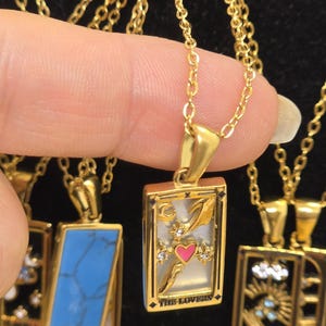 Tarot card charms,18K Goldtarot necklace,mini Zodiac Necklace,Esoteric Mystic Gothic,Halskette,The Magician,The Sun,The Lovers,The Star,Moon