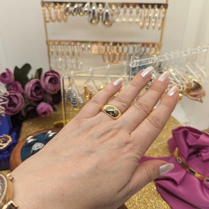 18K Gold Dome Ring,Chunky Ring,Adjustable Wide Ring,Waterproof Stainless Steel Jewelry Non Tarnish Stackable Ring Mother&#39;s Day Gift,gift mom