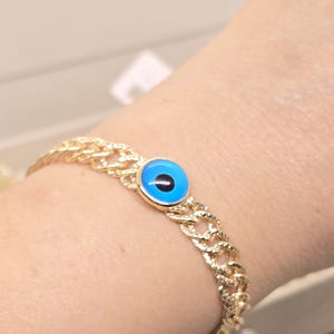 14K Gold Evil Eye Bracelet, Enamel Turkish Evil Eye Protection Bracelet,Tiny Greek Eye Stylish Gold Bracelet,Gift For Mom,Birthday Gift