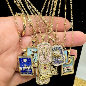 Tarot card charms,Gold plated,Tarot card necklace,18K,Zodiac,WiccanMagic Witch Hexe Necklace Gothic Halskette,zodiac necklace,wiccan jewelry