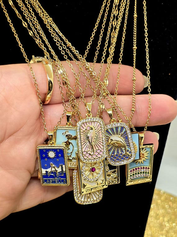 Tarot card charms,Gold plated,Tarot card necklace,18K,Zodiac,WiccanMagic Witch Hexe Necklace Gothic Halskette,zodiac necklace,wiccan jewelry