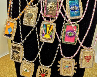 Literary,Retro,Tarot Card Necklace,Tarot Card Pendant,Sun,Lover,Tarot Card Retro,Heart,Star,Planet,Desert,Sunshine,Love,Cactus,tarotcarded
