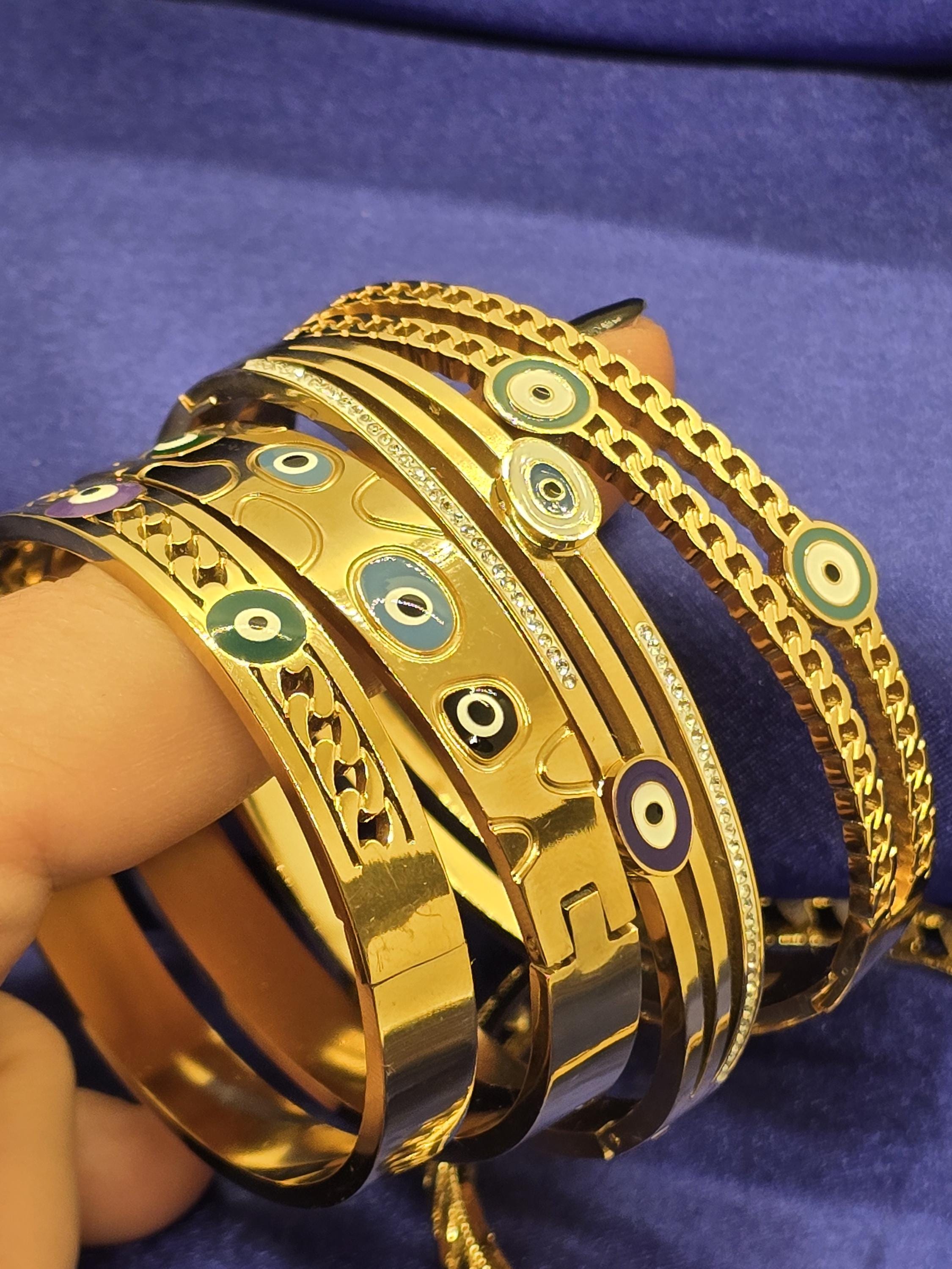Generisch Bilezik Kum Setina echt gouden 22-karaats vergulde Altin Bileklik Kuyumcu Bangle armband 1,5 cm, 6,4 (S), Messing, Geen edelsteen