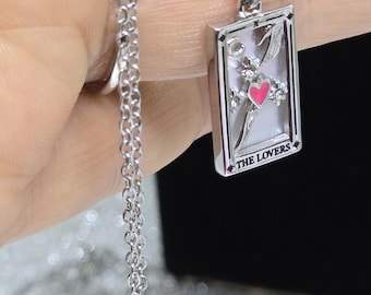 Tarot card charms,18K Silver plated,tarot necklace,mini Zodiac Magical Wish Esoteric Mystic Gothic Necklace The Magician,The Sun,The Lovers
