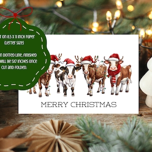 Merry Christmas Cows Farm Animals Western Christmas Card DIY Printable Instant Gift Holiday Greetings