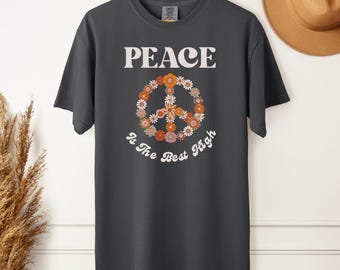 Blumen Peace Zeichen T-Shirt: Comfort Farben Festival Tee