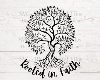 Rooted in Faith Tree SVG PNG: Christian Cut File (Digital Download)