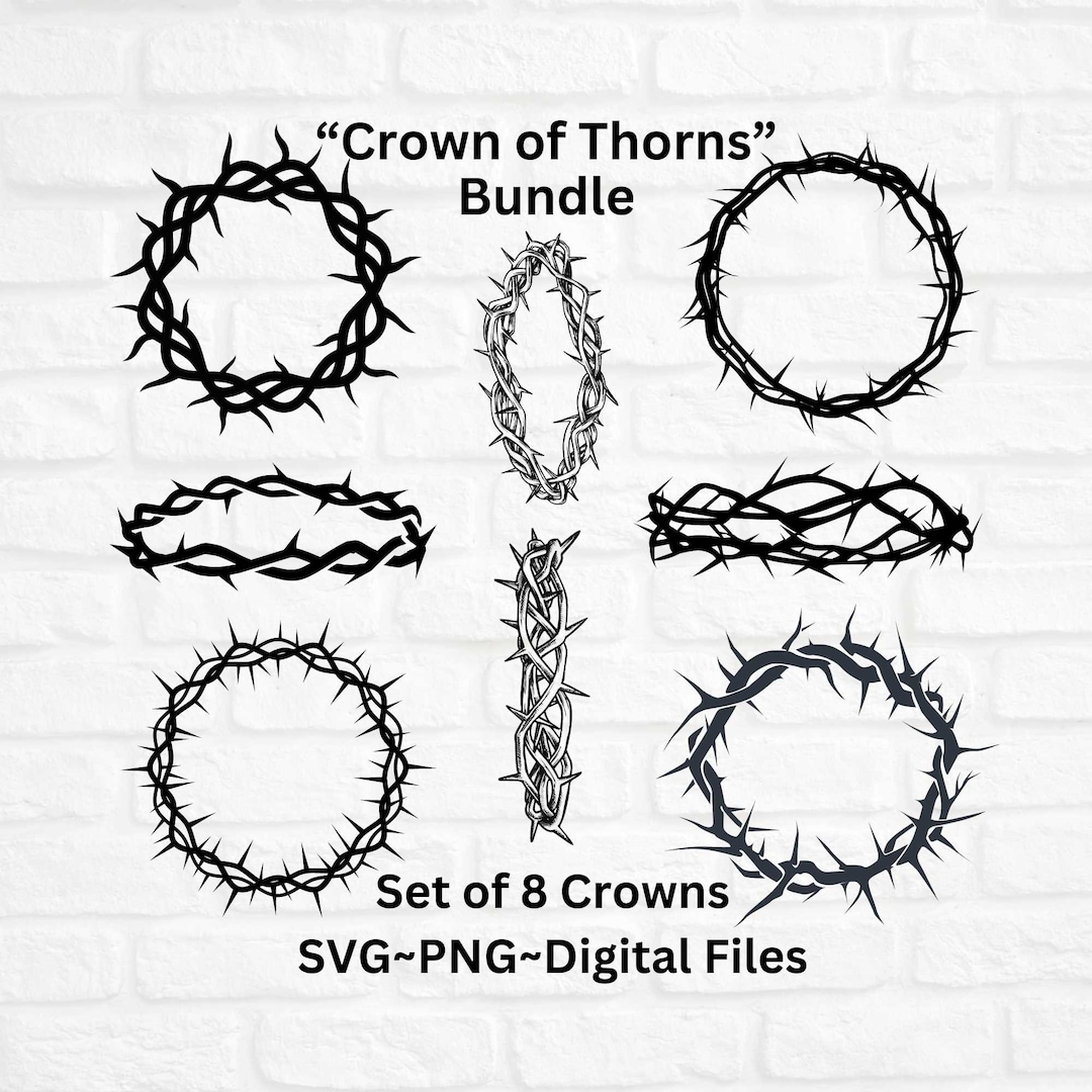 Black Crown of Thorns SVG PNG Variety Bundle, 8 Jesus Crowns Cut Files