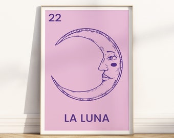 Mexican Loteria Print La Luna Loteria art print loteria designs Latinx posters La chingona loteria Loteria Mexicana Mexico Retro Wall Art